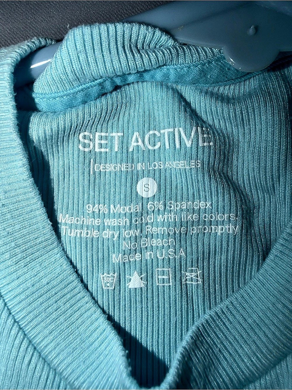 SET ACTIVE Ribbed Short Sleeve Crop Top in Blue Size Small - Picture 3 of 3